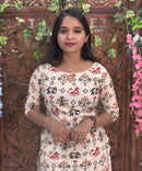 Boat Neck Design Tribal Ikat Printed Flex Cotton Kurti with Pocket / LSS193