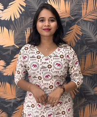 Warli Printed Pink Color Elephant Design Flex Cotton Kurti with Pocket / LSS191