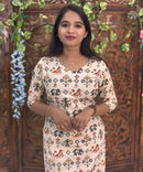 V Neck With Potli Design Tribal Ikat Printed Flex Cotton Kurti with Pocket / LSS193