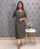 Black and Beige Color Floral Flex Cotton Kurti with Pocket / LSS180