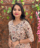 V Neck Design Warli Printed Flex Cotton Kurti with Pocket / LSS192