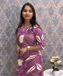 Purple and Half White Color Floral Flex Cotton Kurti with Pocket / LSS179