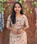 Boat Neck Design Warli Printed Flex Cotton Kurti with Pocket / LSS192