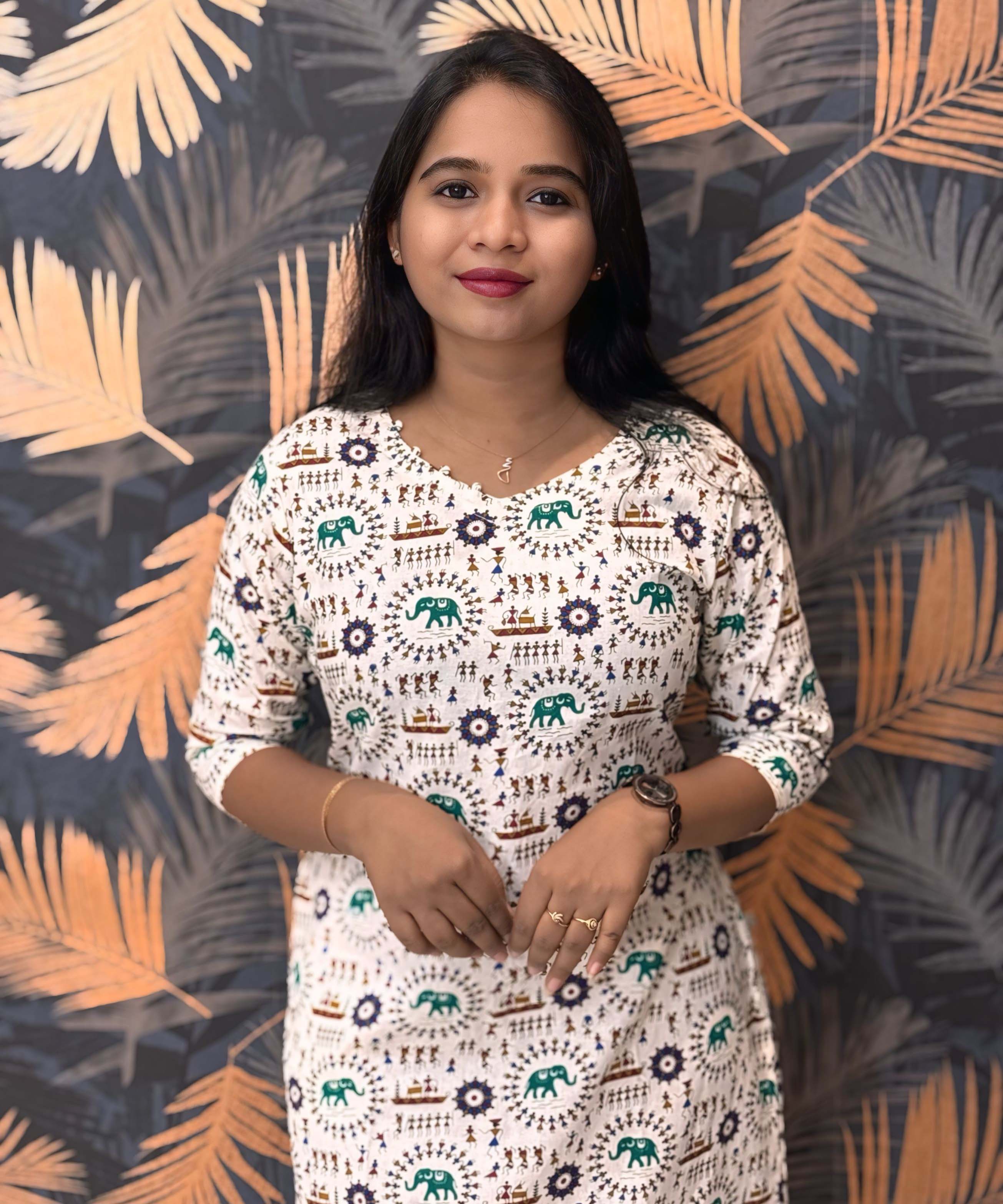 Warli Printed Green Color Elephant Design Flex Cotton Kurti with Pocket / LSS191