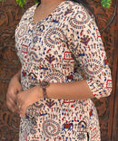 V Neck Design Warli Printed Flex Cotton Kurti with Pocket / LSS192
