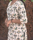 V Neck Design Tribal Ikat Printed Flex Cotton Kurti with Pocket / LSS193