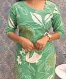 Green and Half White Color Floral Flex Cotton Kurti with Pocket / LSS179