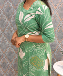 Green and Half White Color Floral Flex Cotton Kurti with Pocket / LSS179