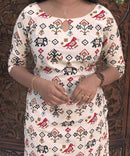 Boat Neck Design Tribal Ikat Printed Flex Cotton Kurti with Pocket / LSS193