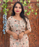 Side Cut with Potli Neck Design Warli Printed Flex Cotton Kurti with Pocket / LSS192