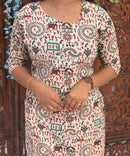 Side Cut with Potli Neck Design Warli Printed Flex Cotton Kurti with Pocket / LSS192