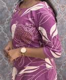 Purple and Half White Color Floral Flex Cotton Kurti with Pocket / LSS179