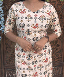 V Neck With Potli Design Tribal Ikat Printed Flex Cotton Kurti with Pocket / LSS193