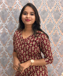 Maroon and Beige Color Floral Flex Cotton Kurti with Pocket / LSS180