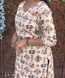 V Neck With Potli Design Tribal Ikat Printed Flex Cotton Kurti with Pocket / LSS193