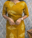 Mustard Yellow Color Boat neck Flex Cotton Kurti with Pocket / LSS196