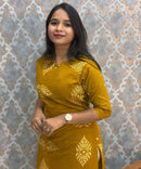 Mustard Yellow Color Boat neck Flex Cotton Kurti with Pocket / LSS196