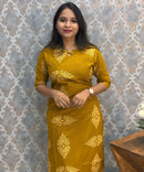 Mustard Yellow Color Boat neck Flex Cotton Kurti with Pocket / LSS196
