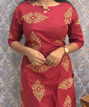 Brick Red Color Boat neck Flex Cotton Kurti with Pocket / LSS196