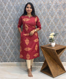 Brick Red Color Boat neck Flex Cotton Kurti with Pocket / LSS196