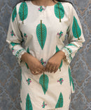Green and Half White Color Floral Design Flex Cotton Short Top Coord Set / ESS403
