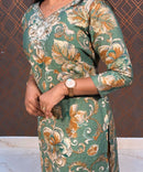 Green and Brown Color Floral Design Premium Salwar Set with Pocket / ESS310