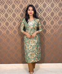 Green and Brown Color Floral Design Premium Salwar Set with Pocket / ESS310