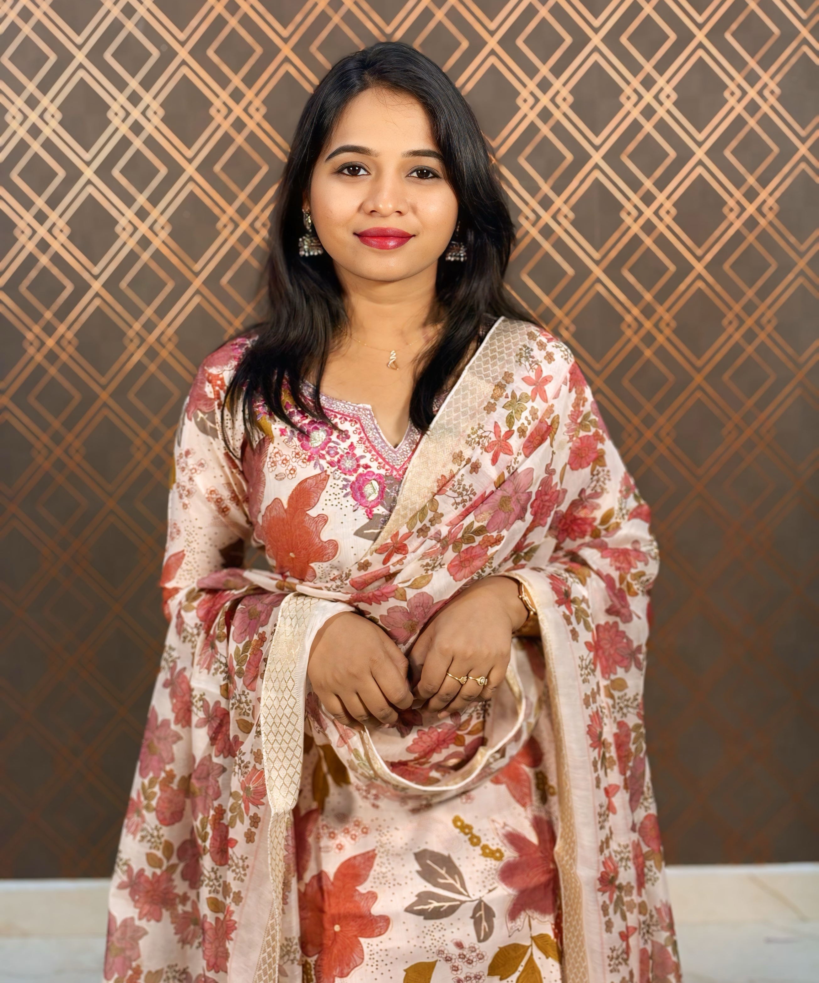 Pink Color Floral Design Premium Salwar Set with Pocket / ESS310