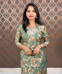 Green and Brown Color Floral Design Premium Salwar Set with Pocket / ESS310