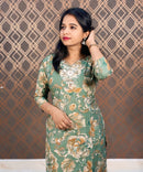 Green and Brown Color Floral Design Premium Salwar Set with Pocket / ESS310