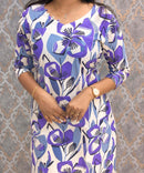Purple and Gray with Half White Color V Neck Floral Flex Cotton Kurti with Pocket / LSS179
