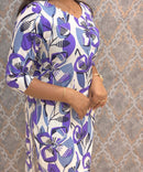 Purple and Gray with Half White Color V Neck Floral Flex Cotton Kurti with Pocket / LSS179