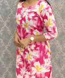 Pink with Half White Sweet Heart Neck Floral Flex Cotton Kurti with Pocket / LSS179
