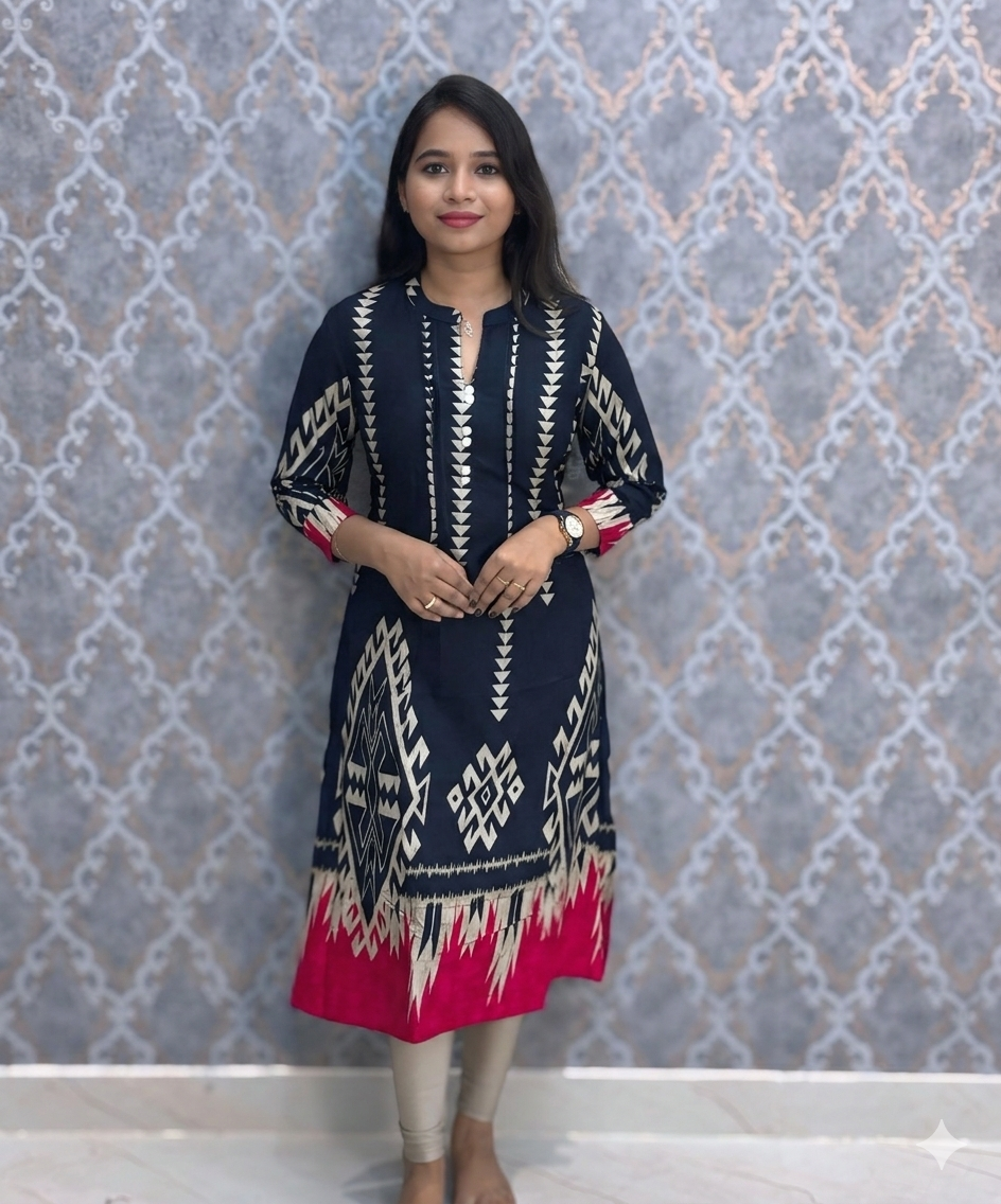 Navy Blue Color Premium Rayon Aline Kurtis / ESS371