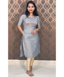 Grey Silk Cotton Straight Cut with Pocket Kurti / LSS113