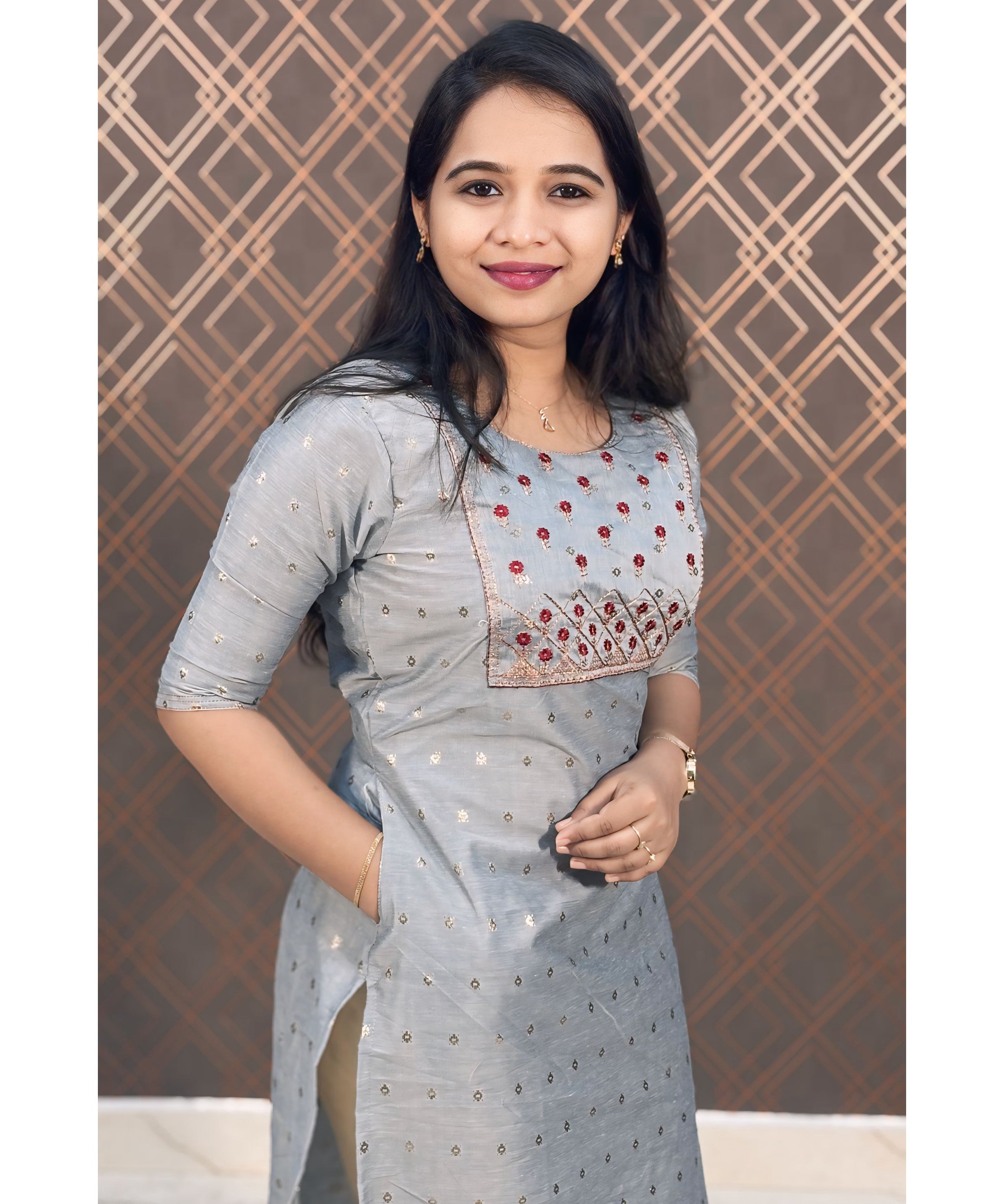 Grey Silk Cotton Straight Cut with Pocket Kurti / LSS113