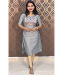 Grey Silk Cotton Straight Cut with Pocket Kurti / LSS113