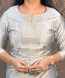 Gray Silk Cotton Straight Cut with Pocket Kurti / LSS138