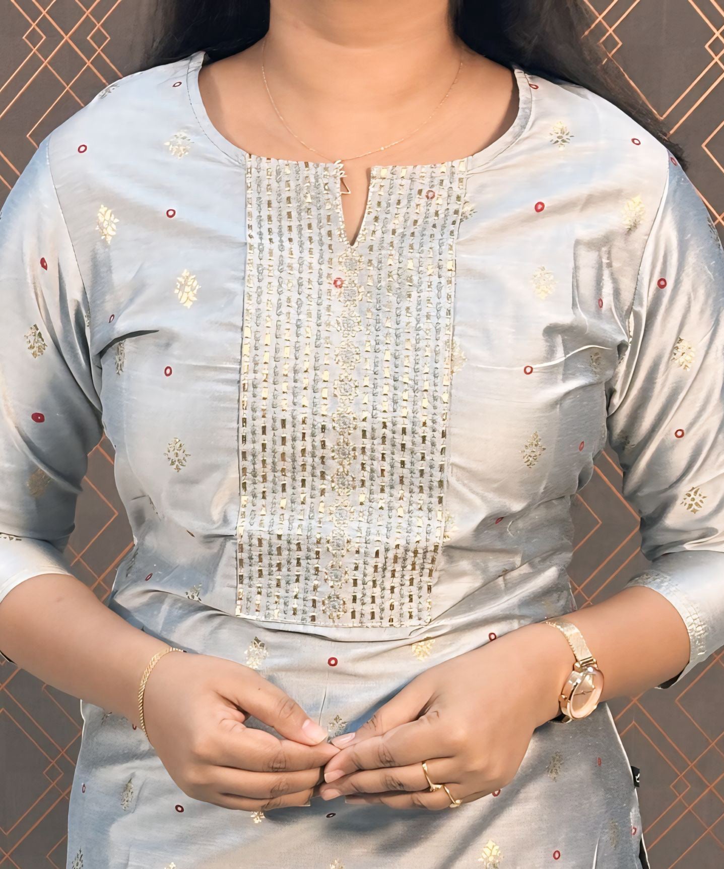 Gray Silk Cotton Straight Cut with Pocket Kurti / LSS138