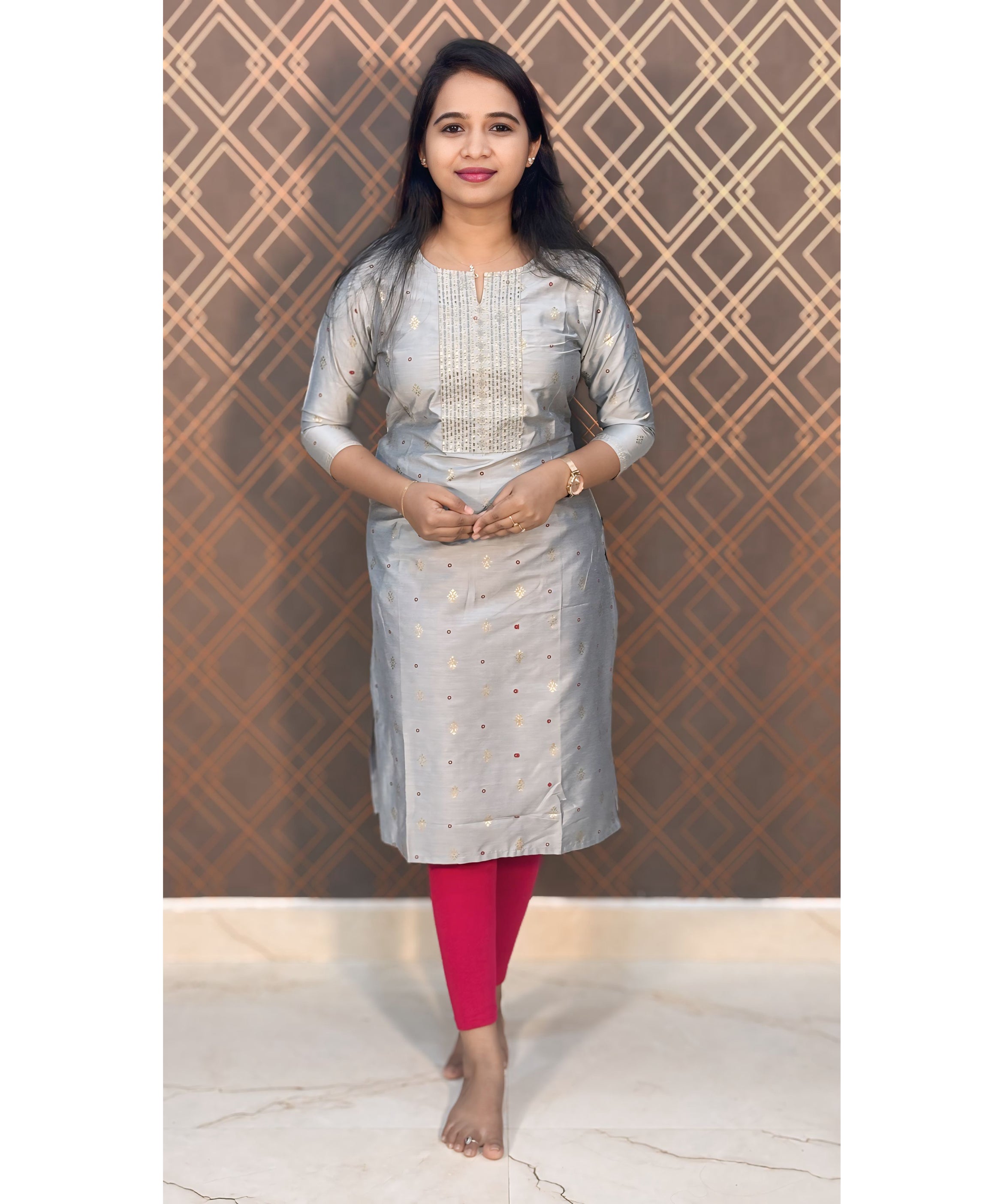 Gray Silk Cotton Straight Cut with Pocket Kurti / LSS138