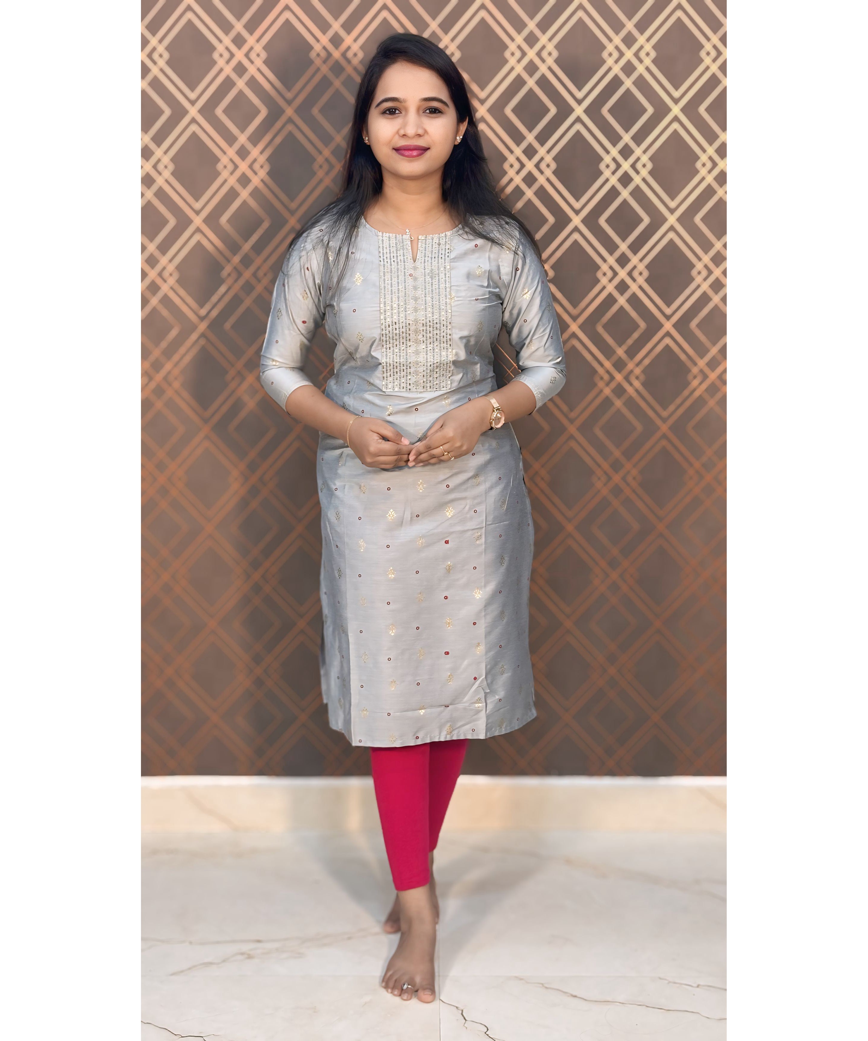 Gray Silk Cotton Straight Cut with Pocket Kurti / LSS138