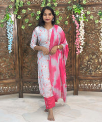 Gray and Pink Color Sequence Work 3 Piece Salwar Set / ESS342
