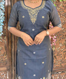 Gray mixed Navy Blue and Golden Color Premium 3 Piece Salwar Set / ESS357