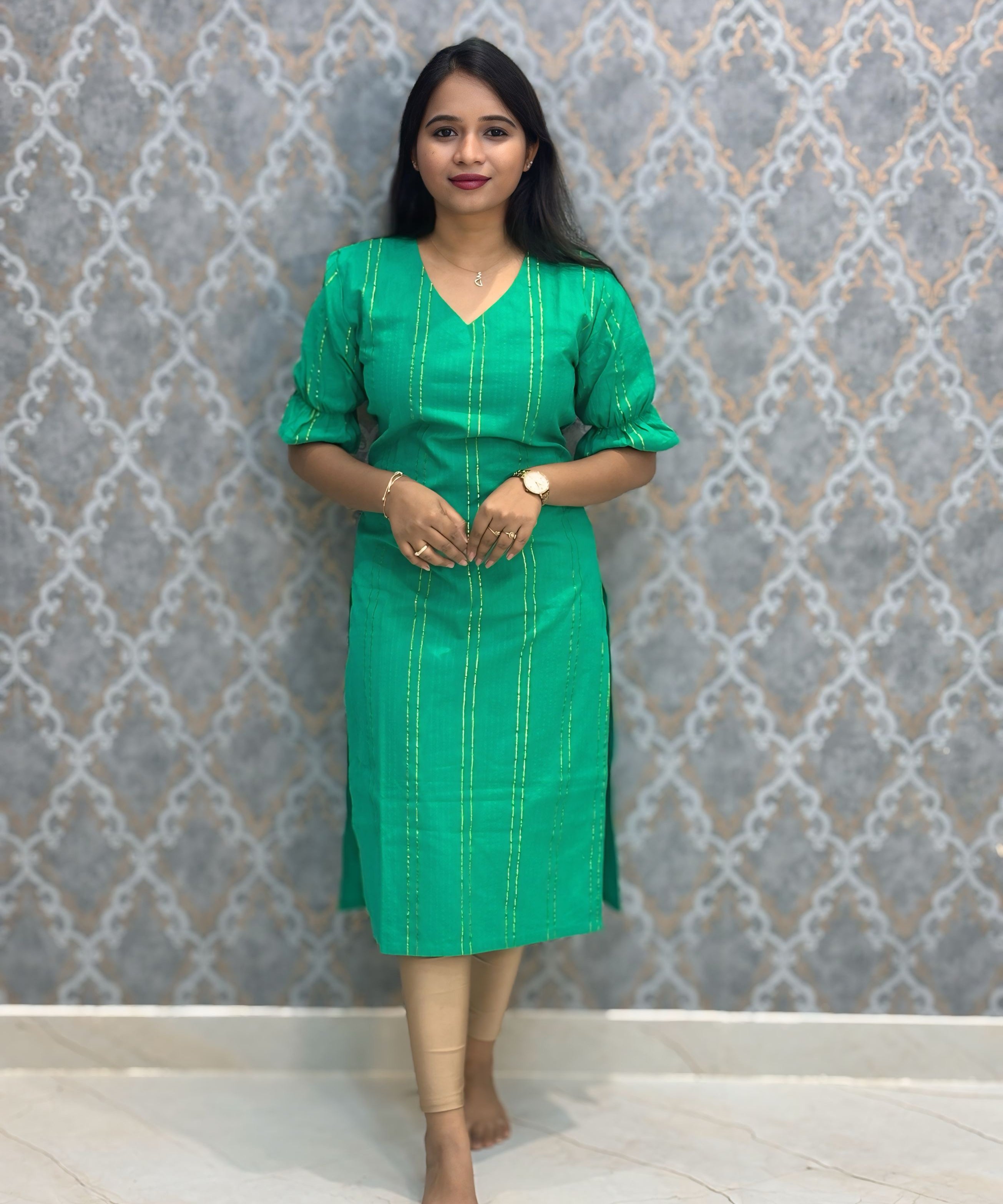 Green Color Premium Cotton Straight Cut Kurti / LSS226