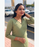 Green Color V neck Premium Ethnic Co-ord Set / ESS257