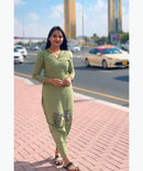 Green Color V neck Premium Ethnic Co-ord Set / ESS257