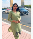 Green Color V neck Premium Ethnic Co-ord Set / ESS257