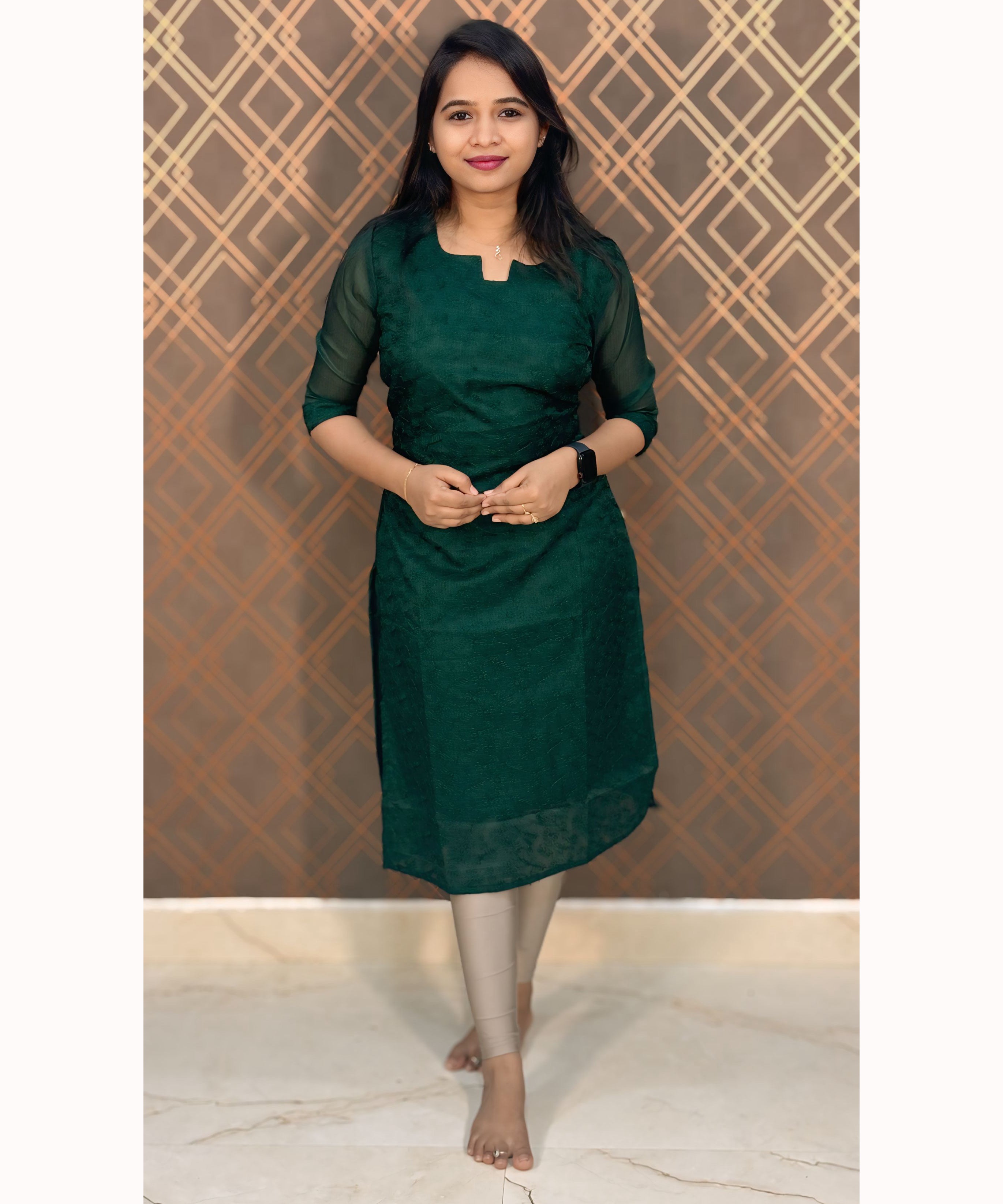 Green Kota Cotton Straight Cut Kurti / LSS122