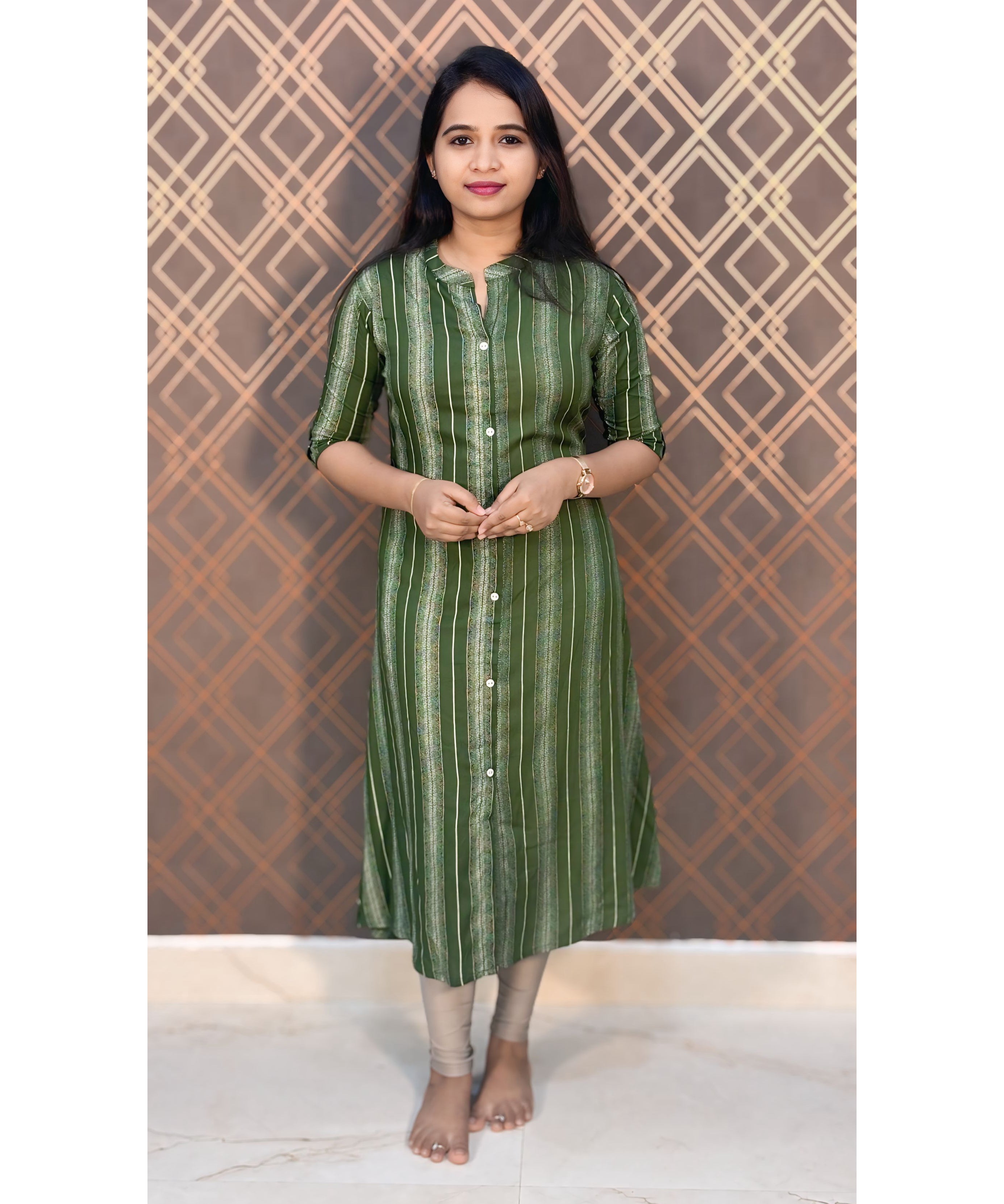 Green Liva Rayon Aline with Pocket Kurti / LSS135