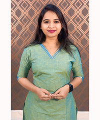 Green and Blue Mangalgiri Cotton Straight Cut Kurti / LSS118